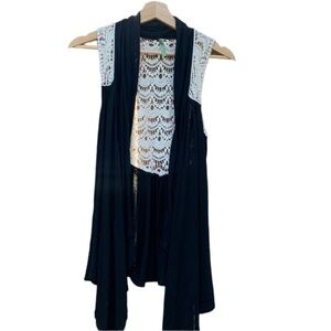 WEST Kei XL beautiful cardigan, black with tan crochet back